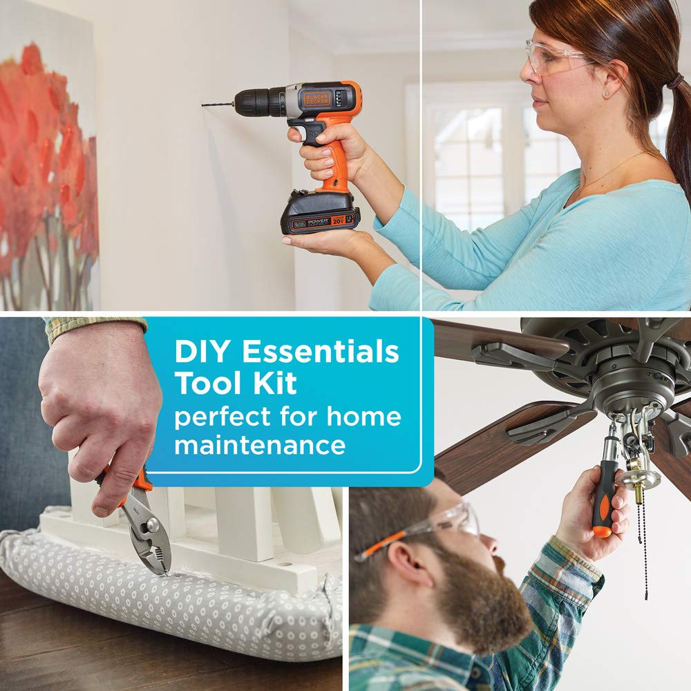 beyond by BLACK+DECKER - BDPK70284C1AEV Juego de herramientas para el hogar con taladro/desarmador de 20 V máx., 83 piezas