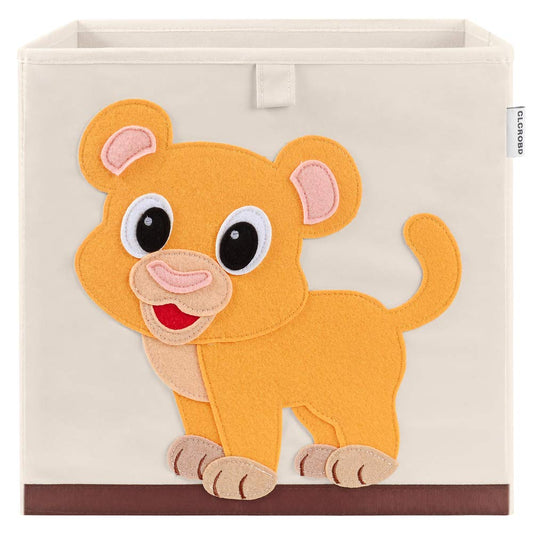 CLCROBD Contenedores de almacenamiento de cubo animal plegables de tela, caja/cofre/organizador de juguetes para guardería infantil, 33 cm (León bebé)
