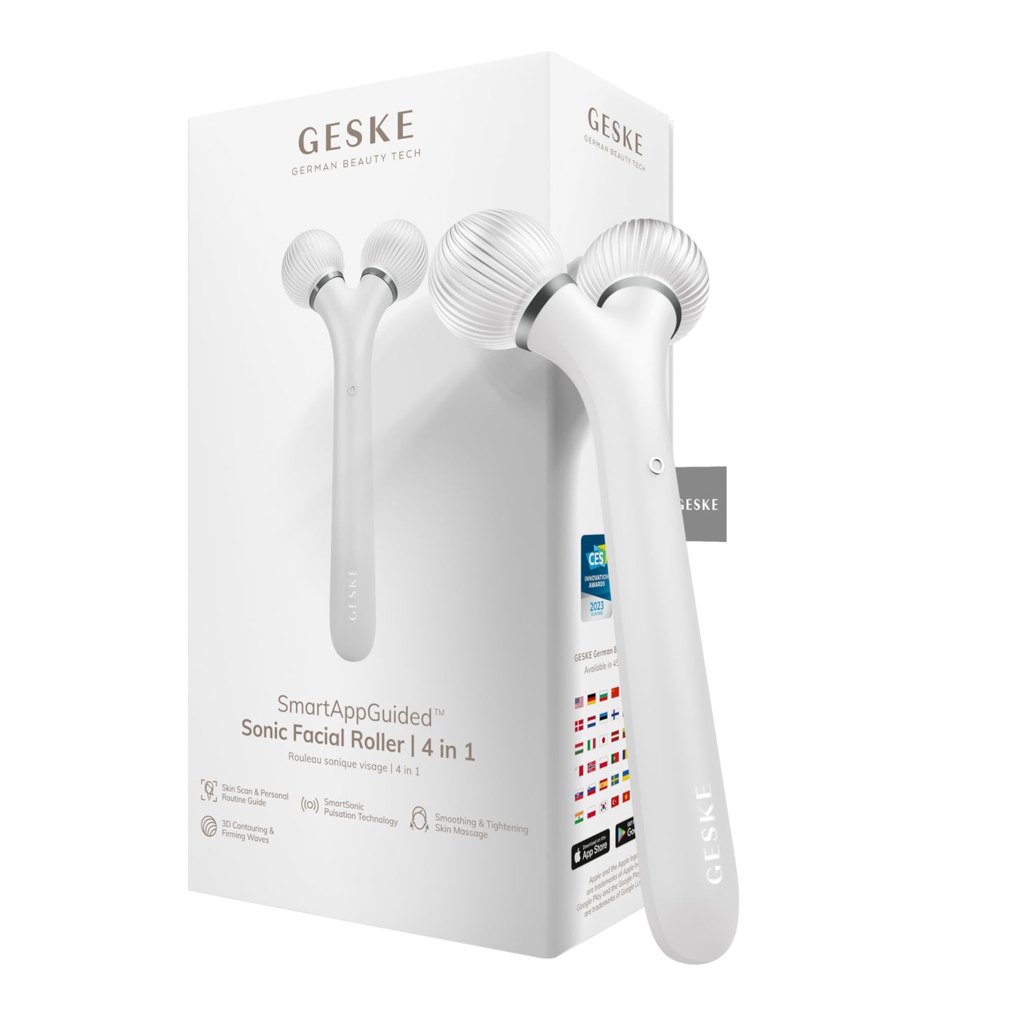 GESKE | Rodillo facial sónico SmartAppGuided™ | 4 en 1 | rodillo derma | dispositivo para la cara | rodillo derma | Rodillo facial profesional | Reafirma y define la piel del rostro