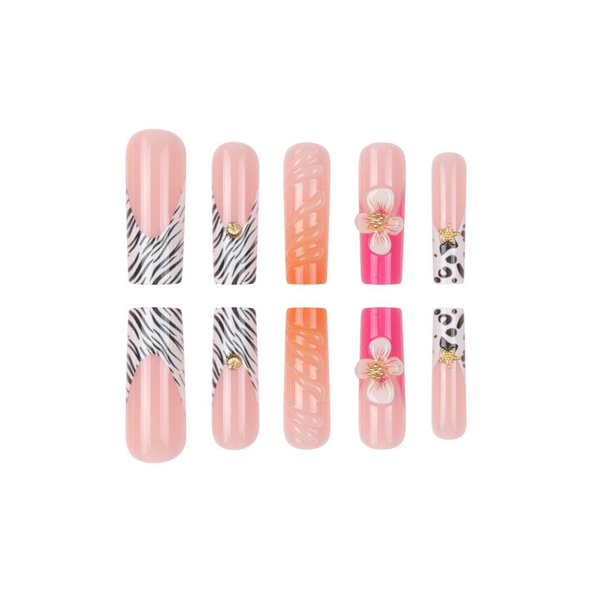 octoswave Uñas postizas cuadradas de presión larga con diseño de flores y leopardo 3D para mujer, 24 unidades