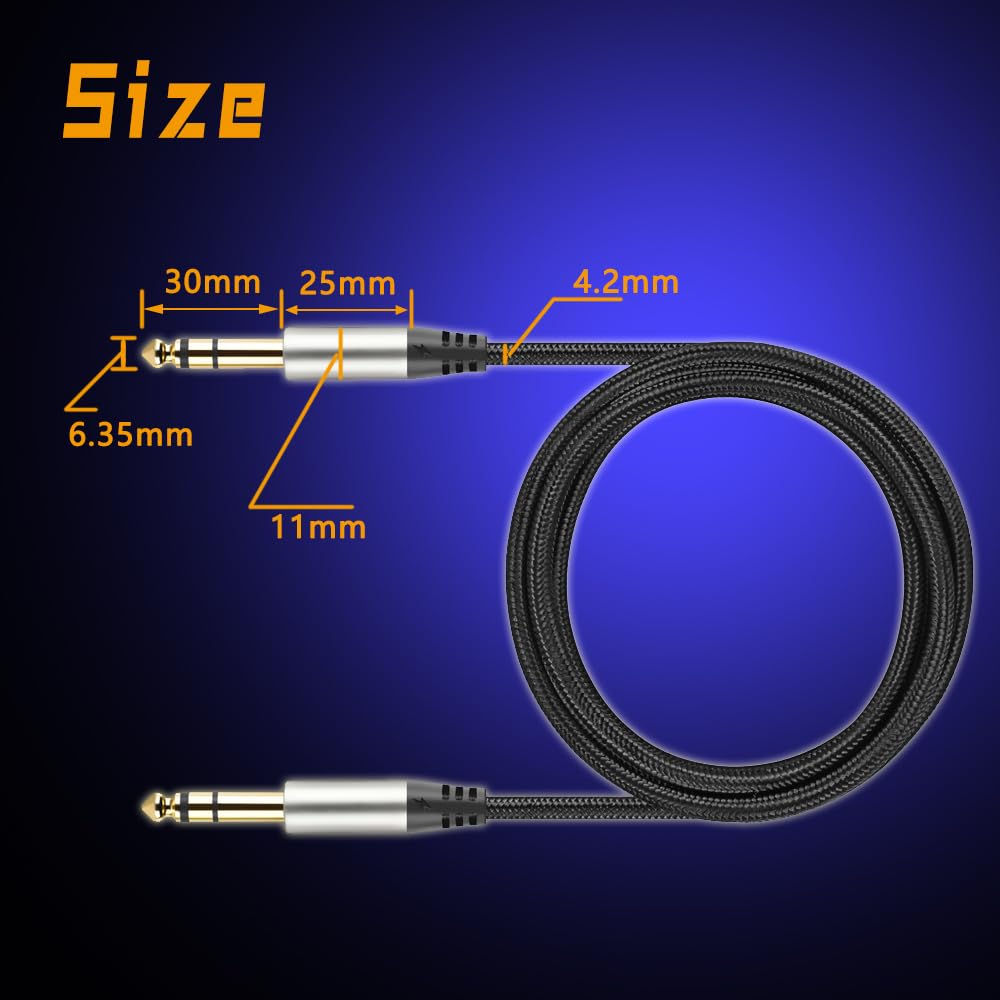 Cables TRS Yueyinpu Negro Paquete Doble para Instrumentos de 1/4 Pulgadas 6.35 mm Trenzados de Nailon