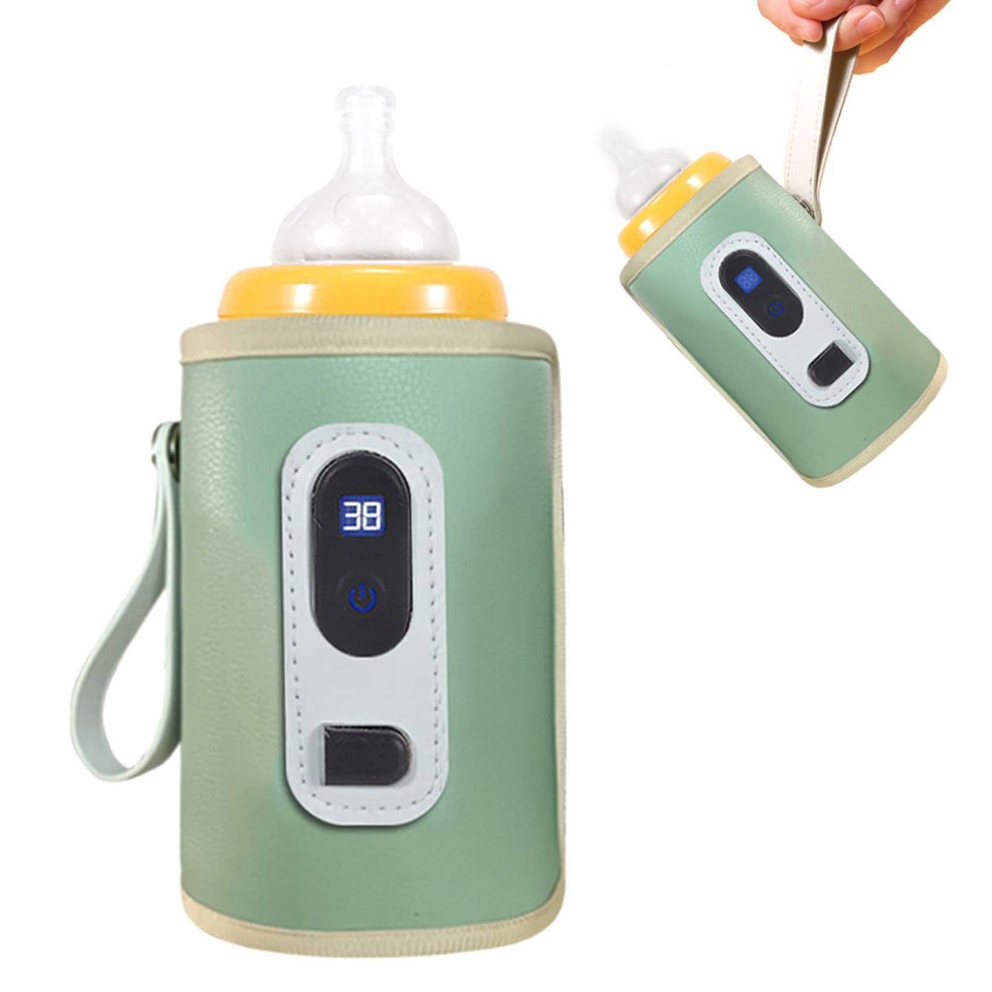 Calentador de Biberones de Leche Pantalla LCD Liviana Eficiente Temperatura Ajustable Precisa Calentador de Biberones Portátil con Cable de Datos USB Inicio (Verde)