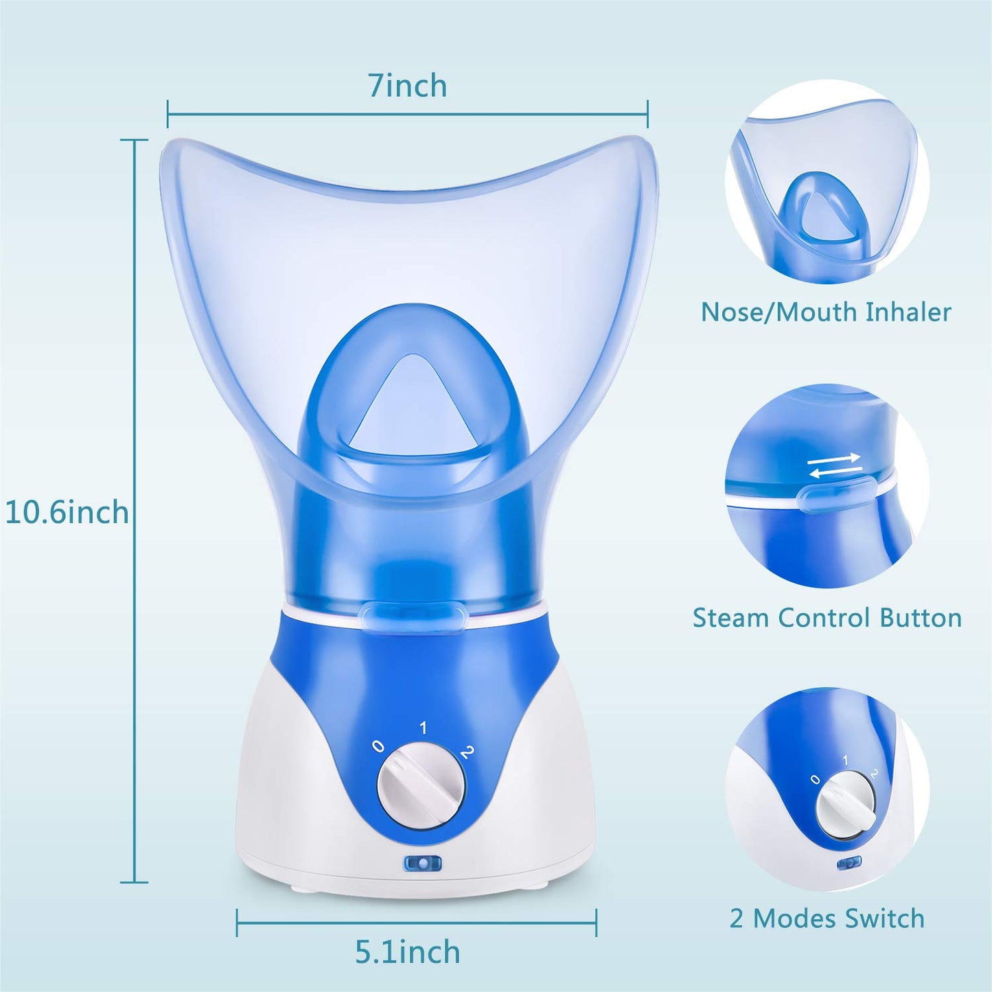 Vaporizador facial para limpieza profunda facial, vaporizador facial para mujer, 2 modos Nano Ionic para desatascar los poros, hidratar, azul (incluye kit de eliminación de puntos negros, cepillo, diadema)