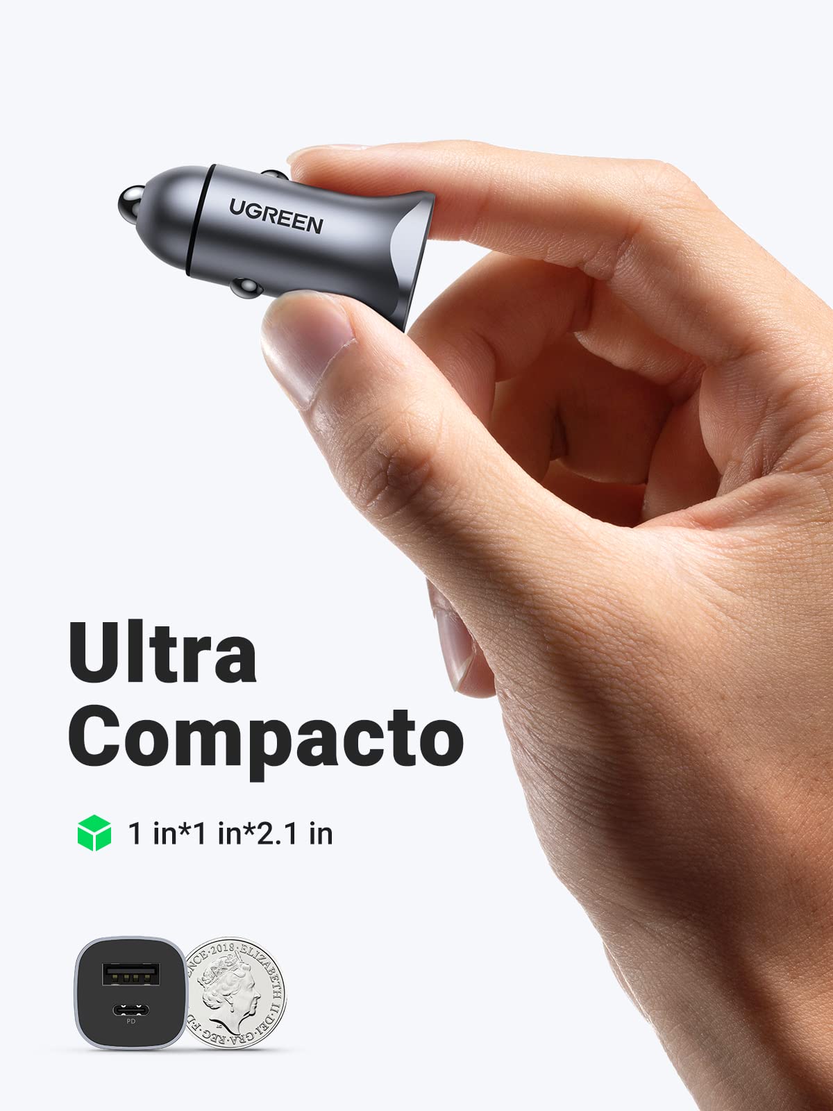 UGREEN 30W Cargador de Coche con Cable USB C a C 1M, 24W Adaptador de Vehículo Tipo C y A Compatible con iPhone 16/15/14/13/12 Pro MAX/SE, iPad Pro, Galaxy S25/S24/S23/S22/S21/S20 Ultra/Note