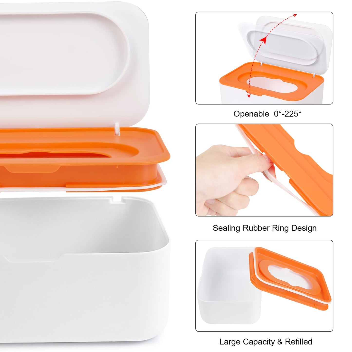Dispensador de toallitas para bebé, caja reutilizable para toallitas húmedas y bolsa portátil para toallitas húmedas, contenedor recargable con tapa para baño, bebé, cuarto de bebé, cocina, oficina, viajes (naranja)