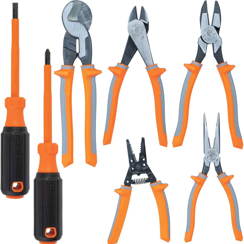 Klein Tools 9421R - Juego de alicates aislados de 1000 V con 3 pares de alicates, cortador de cables, pelacables y 2 destornilladores, 7 piezas
