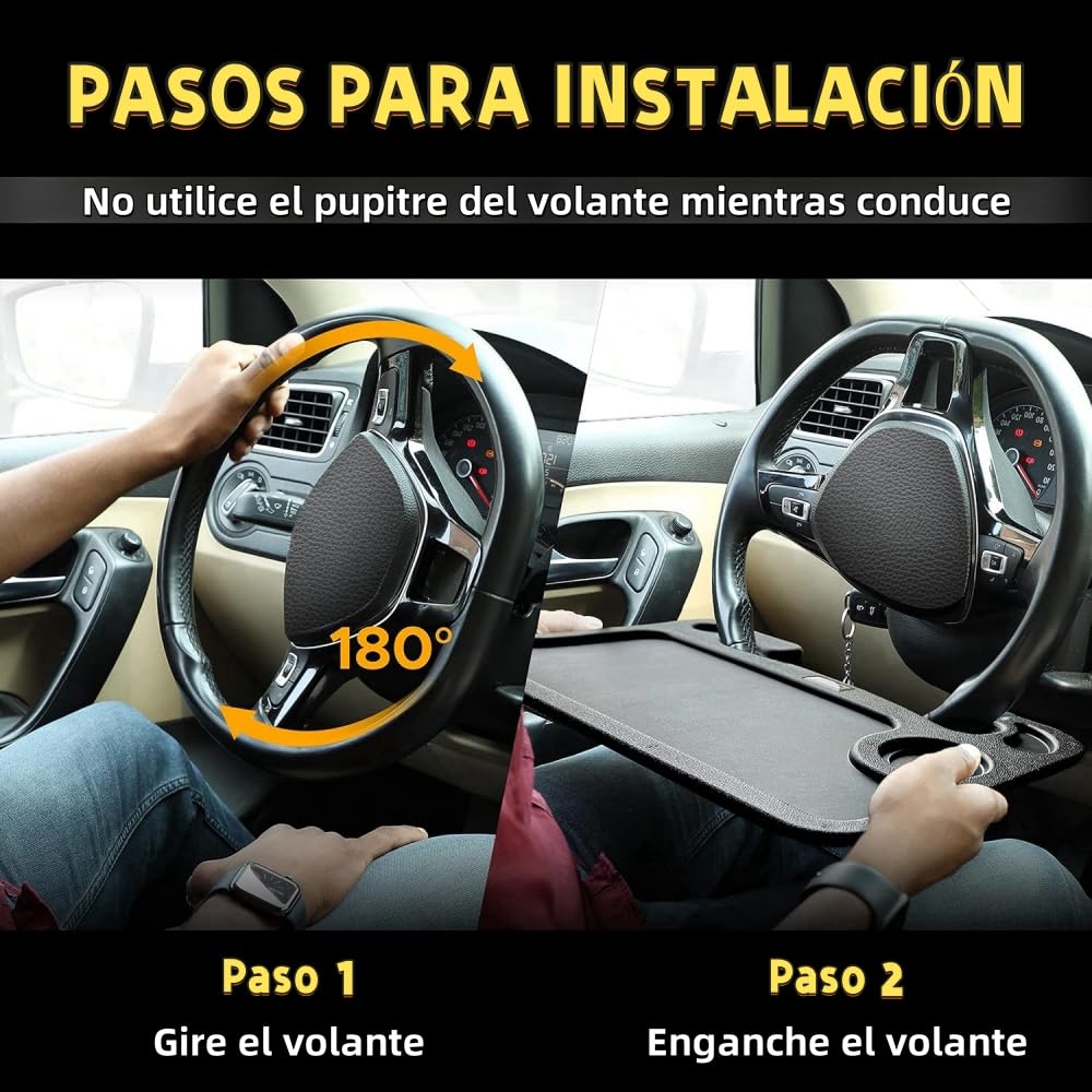 Juzanl Bandeja para Volante de Coche, Multifunciona con Portavasos (Negro)