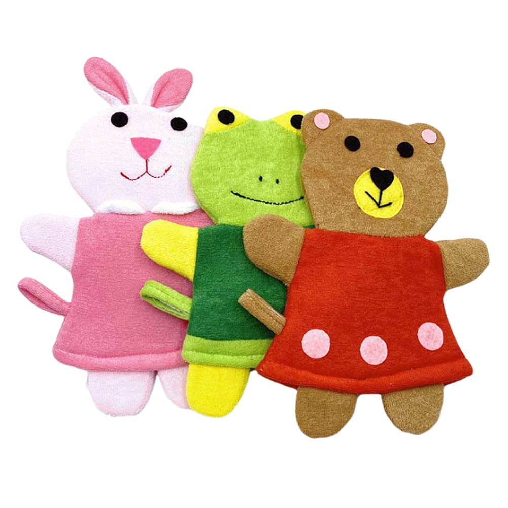 Guante de esponja de baño para niños, paquete de 5 guantes de baño con bonito animal de ducha, lufa, guantes de lavado suave, exfoliante corporal para bebé (3 piezas)
