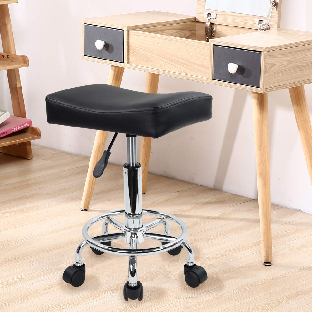 KKTONER - Taburete Cuadrado con Ruedas de Piel sintética, Altura Ajustable, Giratorio, para Masaje, SPA, salón, taburetes de Trabajo, Silla de Trabajo con Ruedas