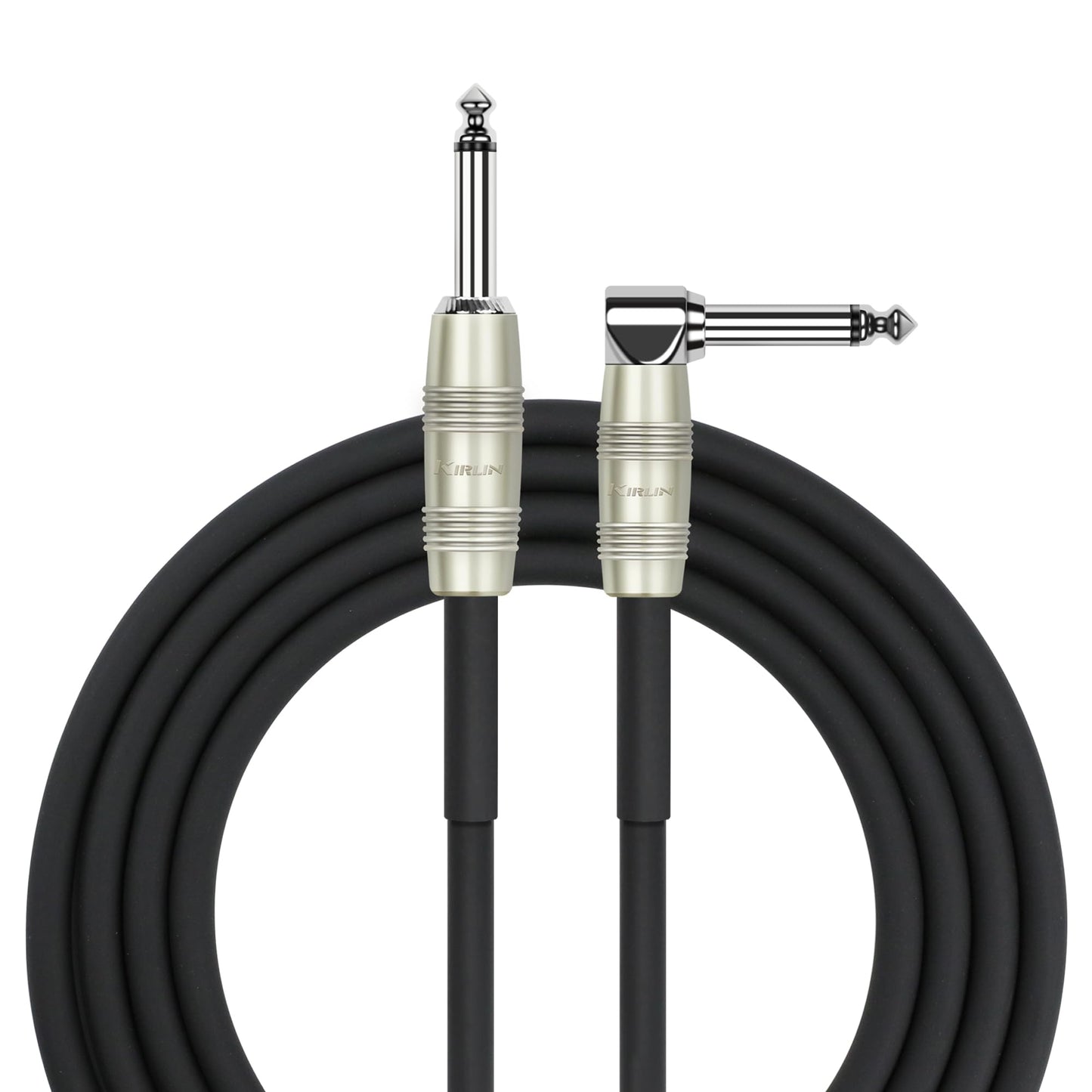 Kirlin Cable IP-202PR-20/BK - 20 pies - Cable de instrumento de enchufe recto a ángulo recto de 1/4 pulgadas, cubierta de PVC negro
