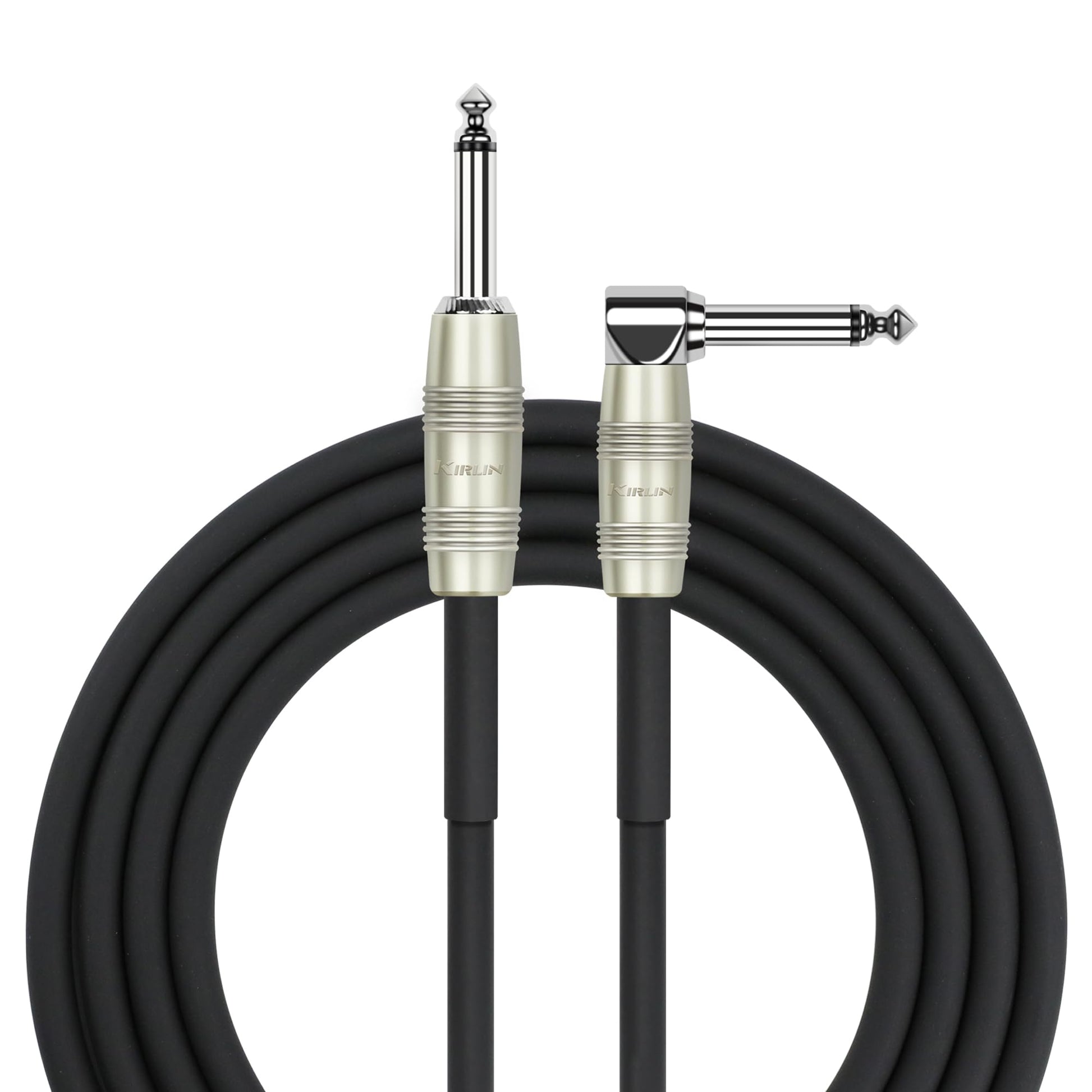 Kirlin Cable IP-202PR-20/BK - 20 pies - Cable de instrumento de enchufe recto a ángulo recto de 1/4 pulgadas, cubierta de PVC negro