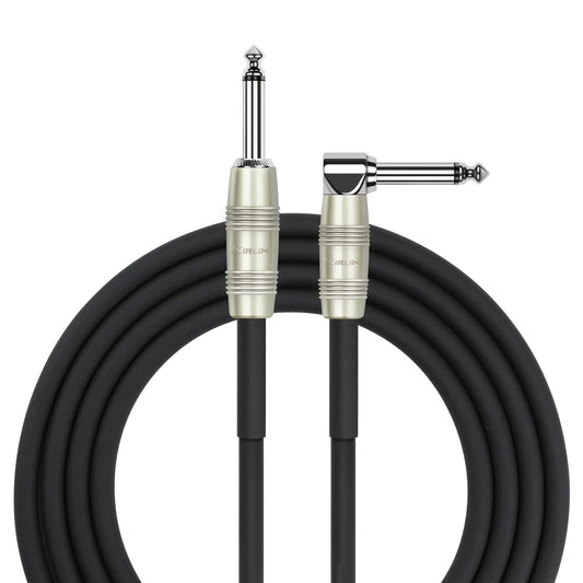Kirlin Cable IP-202PR-10/BK - 10 pies - Cable de instrumento de enchufe recto a ángulo recto de 1/4 pulgadas, cubierta de PVC negro