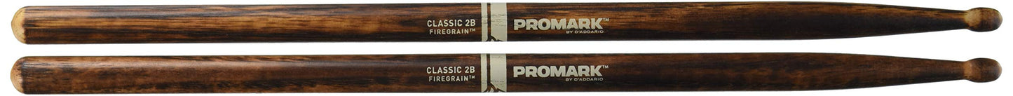 Promark TX2BW-FG FireGrain Classic 2B Drumsticks, Oval Tip