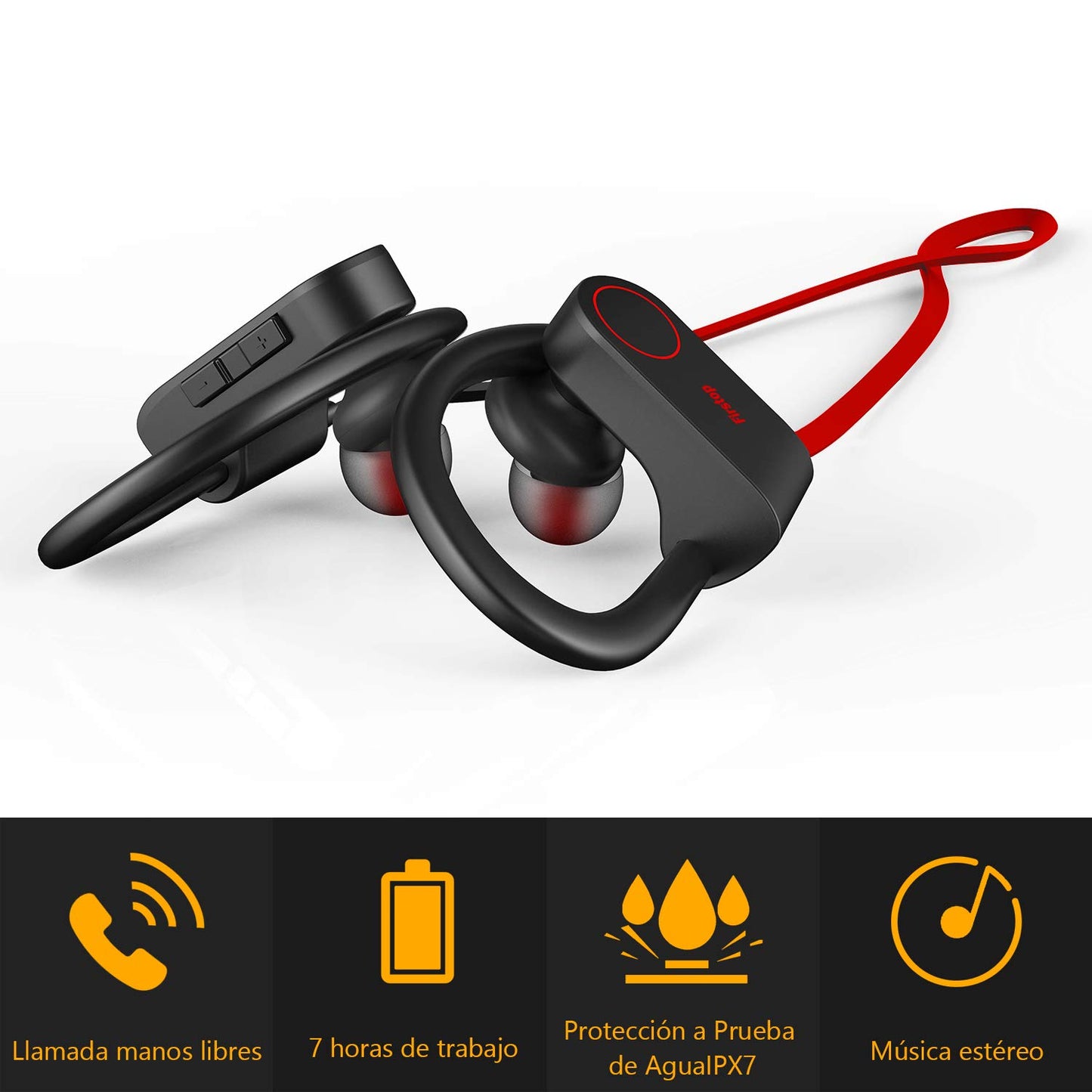 Firstop Auriculares Bluetooth, Audífonos Inalámbricos Impermeables IPX7, Auriculares con Reducción de Ruido y Ajuste Seguro para Deportes y Gimnasia, con Micrófono Incorporado(Rojo)