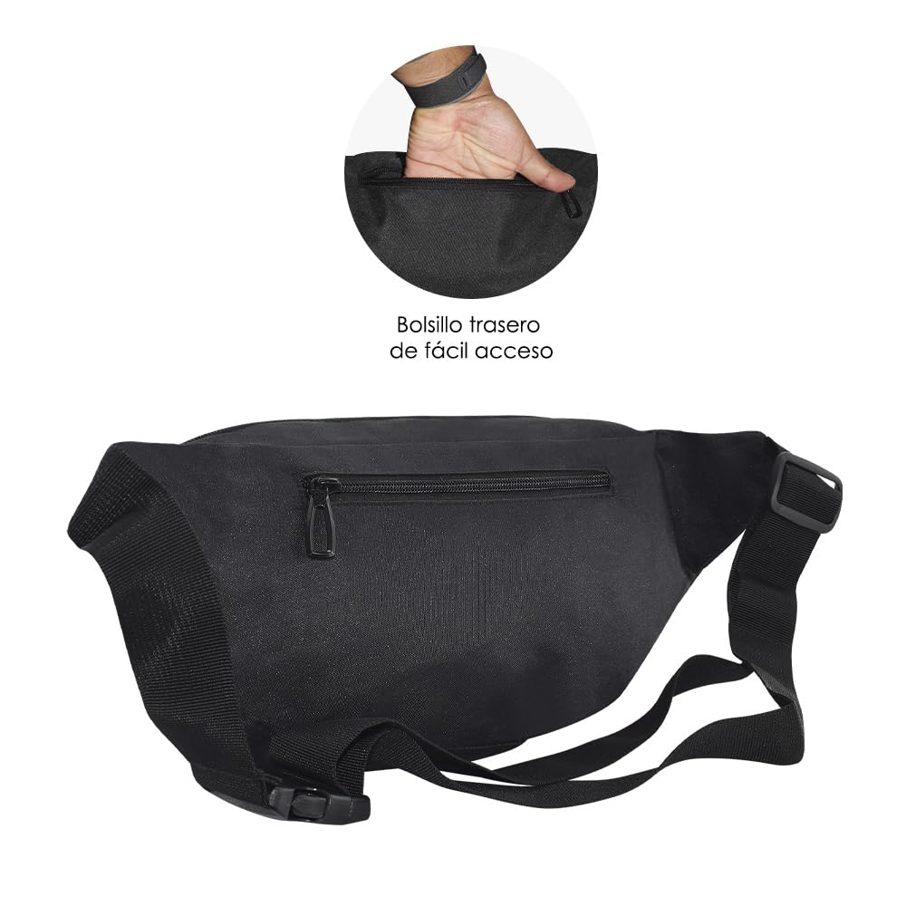 Cangurera Royal Swiss® Deportiva, Bolsa De Viaje con Cinta de Ajuste con Clip, Compartimiento Amplio, Riñoneras Deportivas de Hombres y Mujeres para Correr, Ciclismo y más. (Negro)