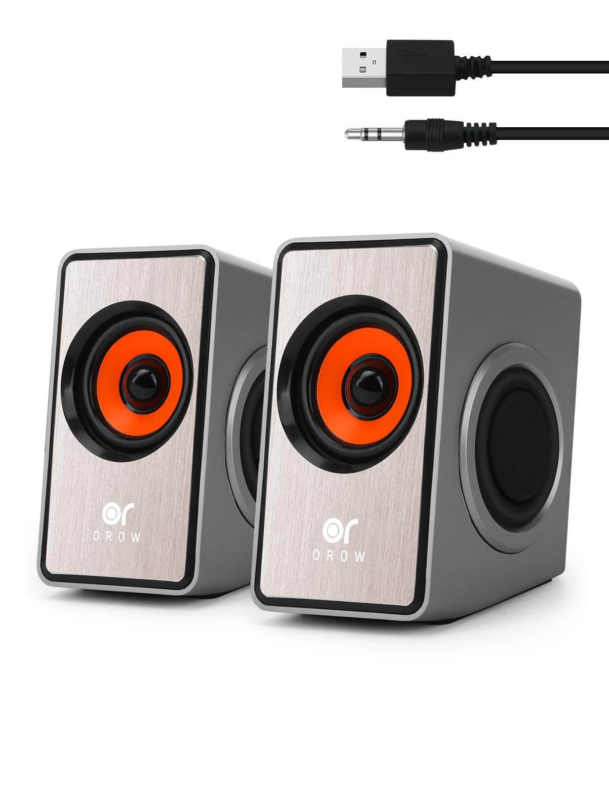 OROW - Altavoces para computadora, mini altavoz de computadora de 12 W con control de volumen, altavoz AUX de 3,5 mm, altavoces USB alimentados para portátiles, ideales para PC/Monitor/Mac/iMac