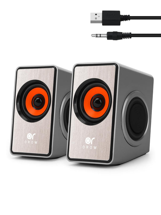 OROW - Altavoces para computadora, mini altavoz de computadora de 12 W con control de volumen, altavoz AUX de 3,5 mm, altavoces USB alimentados para portátiles, ideales para PC/Monitor/Mac/iMac