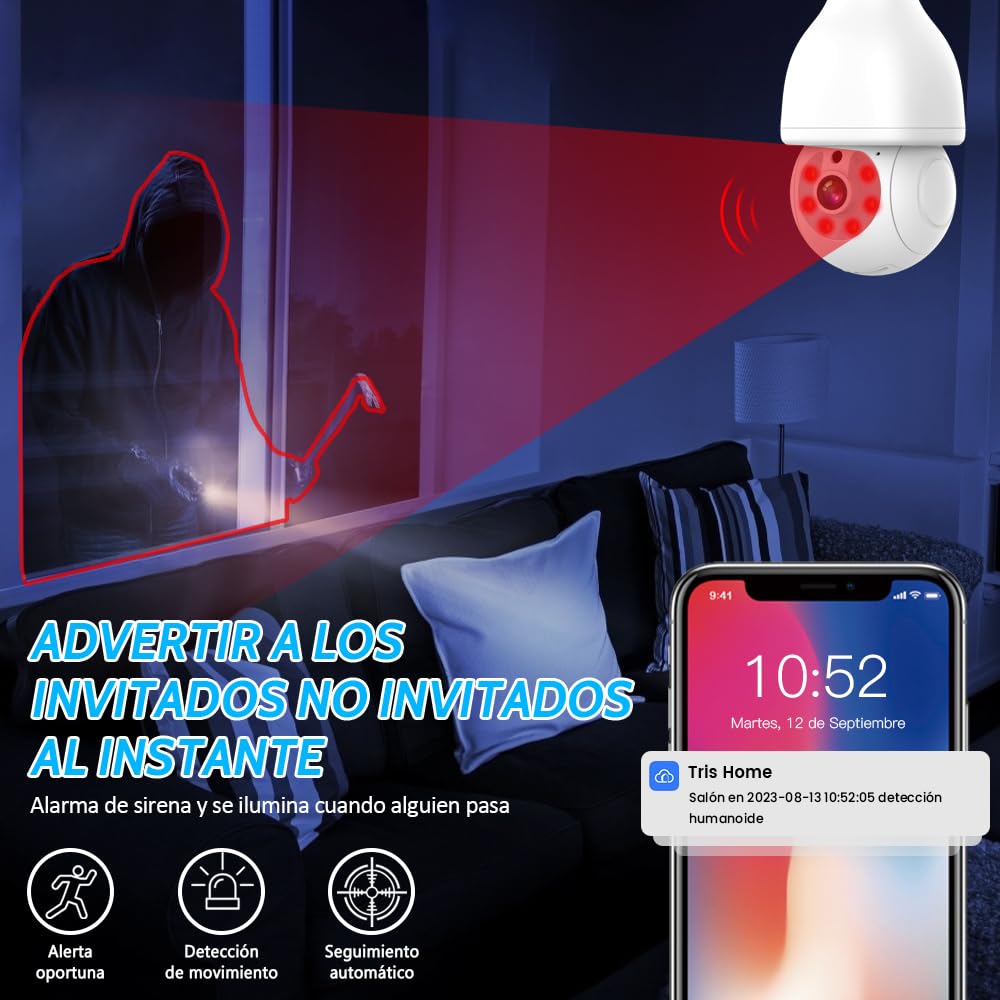 Foco de Seguridad EASYTAO Blanco Visión Nocturna 360° Compatible con Alexa