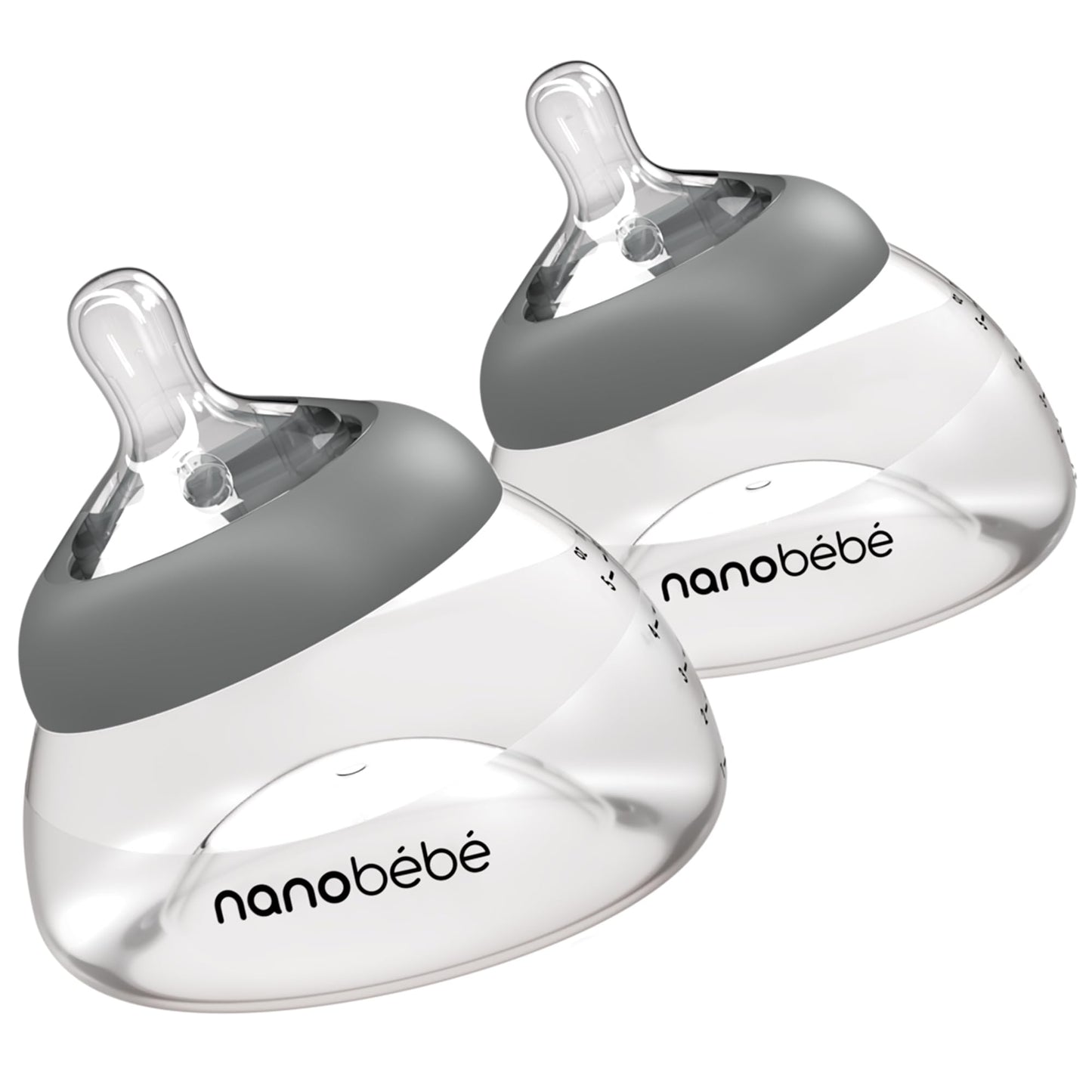 Nanobébé Biberón para Leche Materna – 2 Piezas (150ml / 5oz) Botella de Leche Materna para Recién Nacidos, Anticólicos, Cierre Perfecto, Conserva los Nutrientes, Paquete Doble, Color Gris