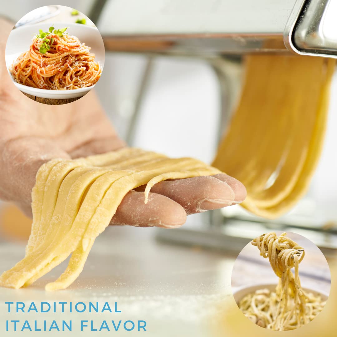 CucinaPro - Juego de accesorios para hacer pasta, 5 accesorios diferentes (espaguetis, pelo de ángel, rodillos fettuccini, cortador raviolis 2 y 3 piezas), acero chapado en cromo