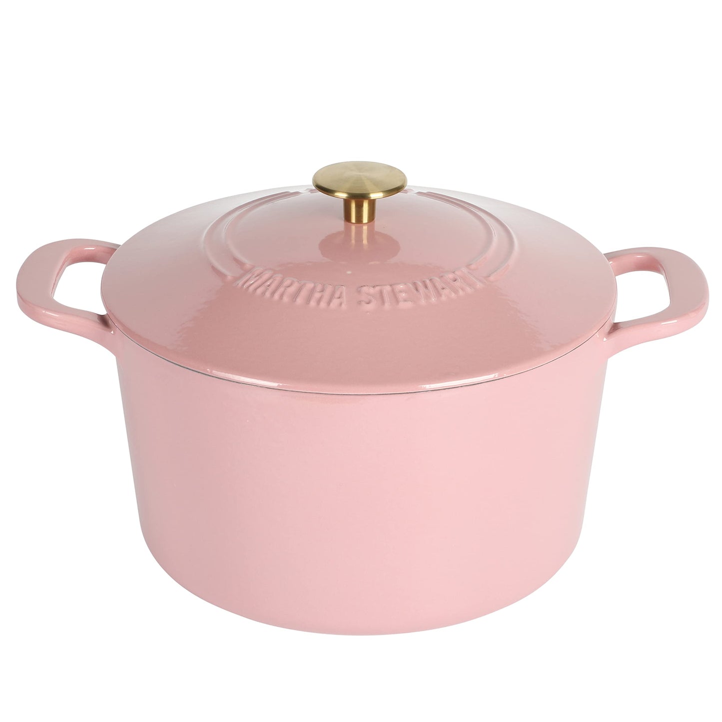 MARTHA STEWART Gatwick - Olla para horno holandesa de hierro fundido esmaltado de 7 cuartos con tapa, color rosa