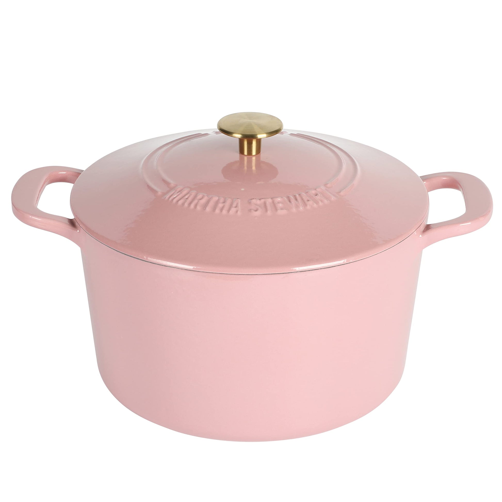 MARTHA STEWART Gatwick - Olla para horno holandesa de hierro fundido esmaltado de 7 cuartos con tapa, color rosa