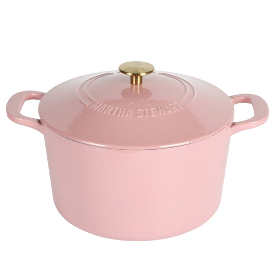 MARTHA STEWART Gatwick - Olla para horno holandesa de hierro fundido esmaltado de 7 cuartos con tapa, color rosa