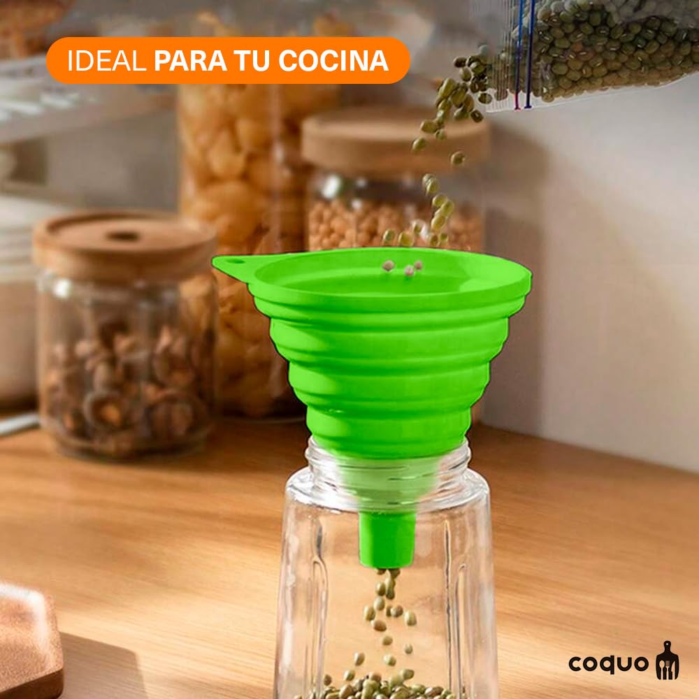 COQUO - Set 2 Piezas - Embudos Plegables de Silicón Calidad Premium (Verde)
