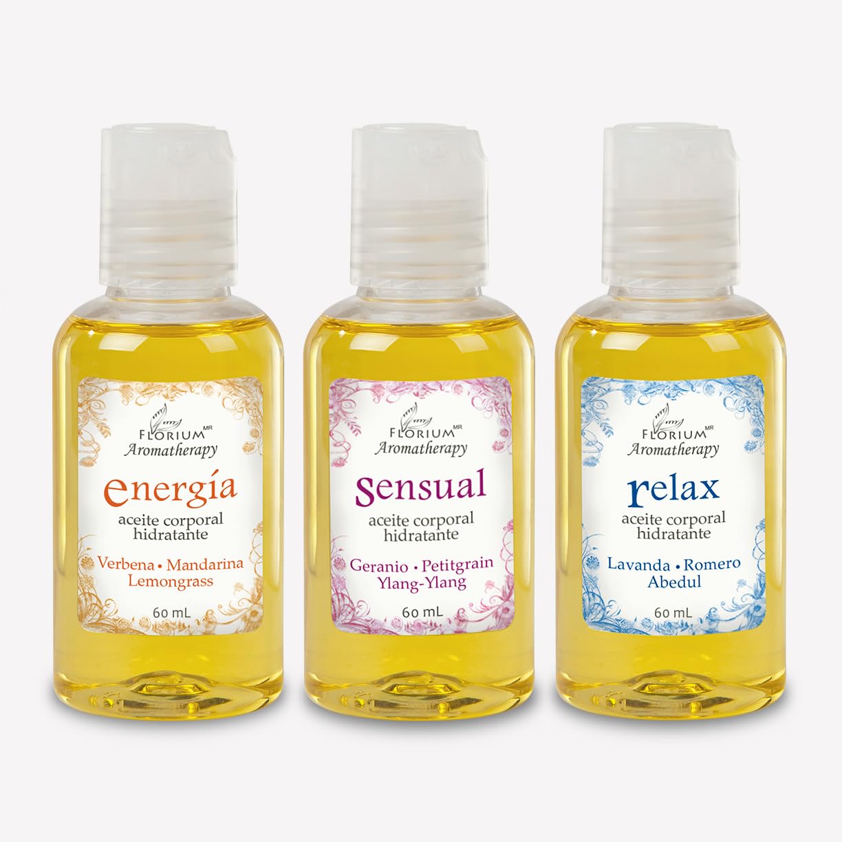Body Oil Set - Kit de Aceites Masaje/Hidratación de Aromaterapia Caja de 3 x 60 ml c/u