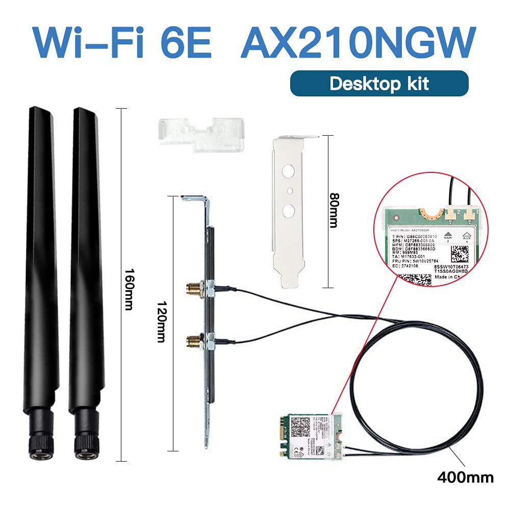 AX210 Tarjeta WiFi 6E WiFi M.2 NGFF Mini kit de computadora Adaptador 6GHz BT5.2 inalámbrico 802.11ax 5400Mbps 2.4Ghz 5Ghz Soporte OFDMA MU-MIMO AX210NGW Tarjeta de red Gigabit