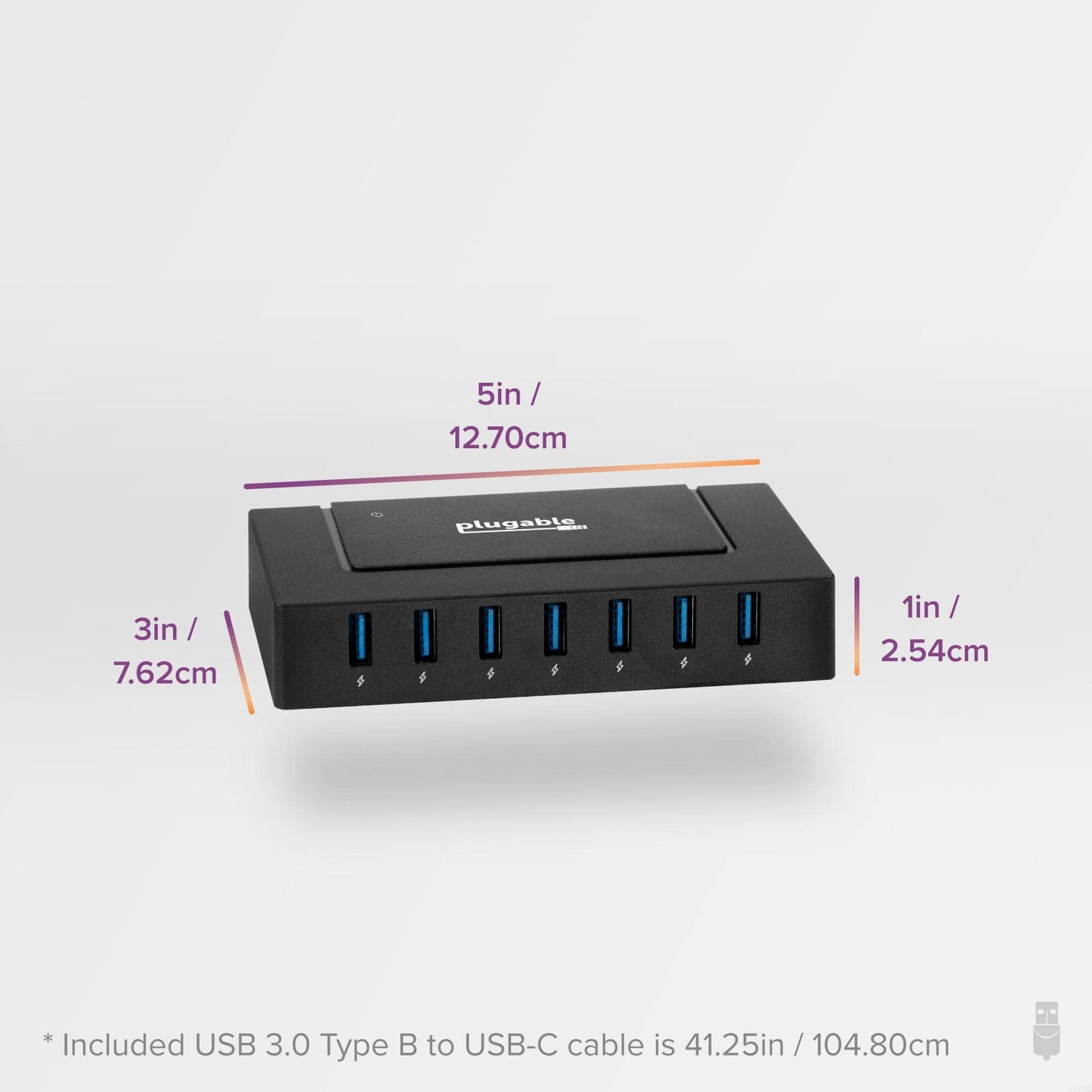 Hub de Carga USB Plugable Negro de 7 Puertos con USB-C para Transferencia de Datos y Alimentación de 60W
