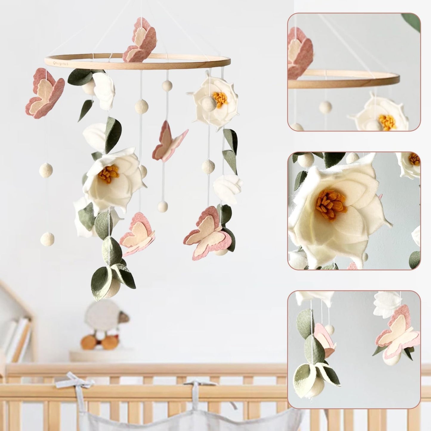 Decoración floral para bebé, diseño de mariposas de fieltro, para cuna, niños, niñas, estilo bohemio, neutro, regalo para colgar para decoración de guardería, accesorios