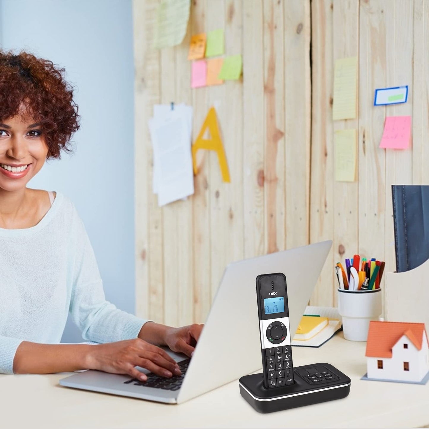BHCASE D1002 Tam-T Teléfono inalámbrico de 3 Auriculares con contestador automático Identificador de Llamadas/Llamada en Espera Pantalla LCD de 1,6 Pulgadas,Pantalla de 3 líneas Baterías Recargables
