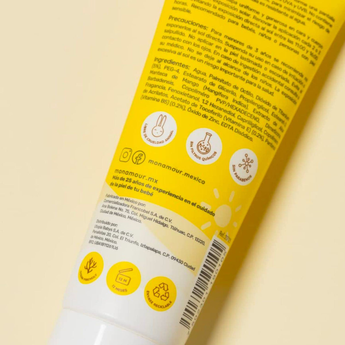 Mon Amour Protector Solar De Alta Protección SPF 50+ En Crema Para Cuerpo y Cara Con Activos Naturales de Manteca de Mango y Aloe Vera Para Pieles Delicadas De Bebés, Niños y Toda La Familia Desde Recién Nacidos 120 ML