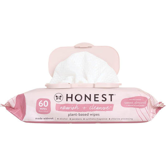 HONEST Company Nourish + Cleanse Wipes, Almond Oil + Jojoba Sweet Scent, 60 Count,Nourish (Sweet Almond)