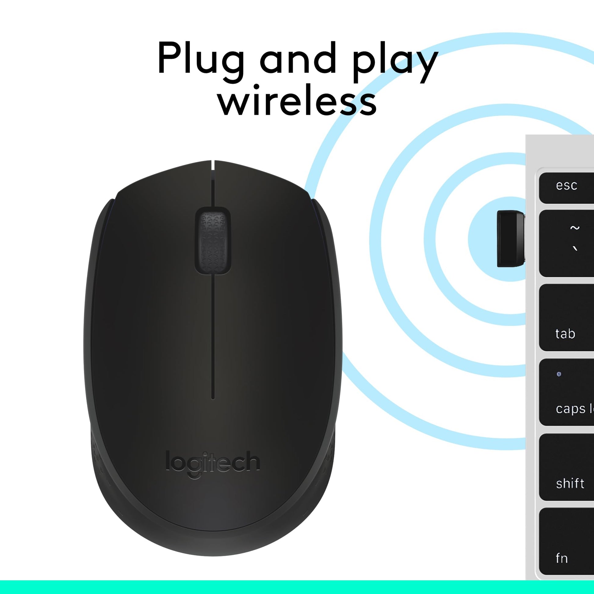 Logitech M170 Mouse Inalámbrico, con tecnología 2,4 GHZ, batería de hasta 12 Meses con modo ahorro, Receptor USB, Cursor y Desplazamiento Preciso, Compatible con Windows, Mac y Chrome - Negro