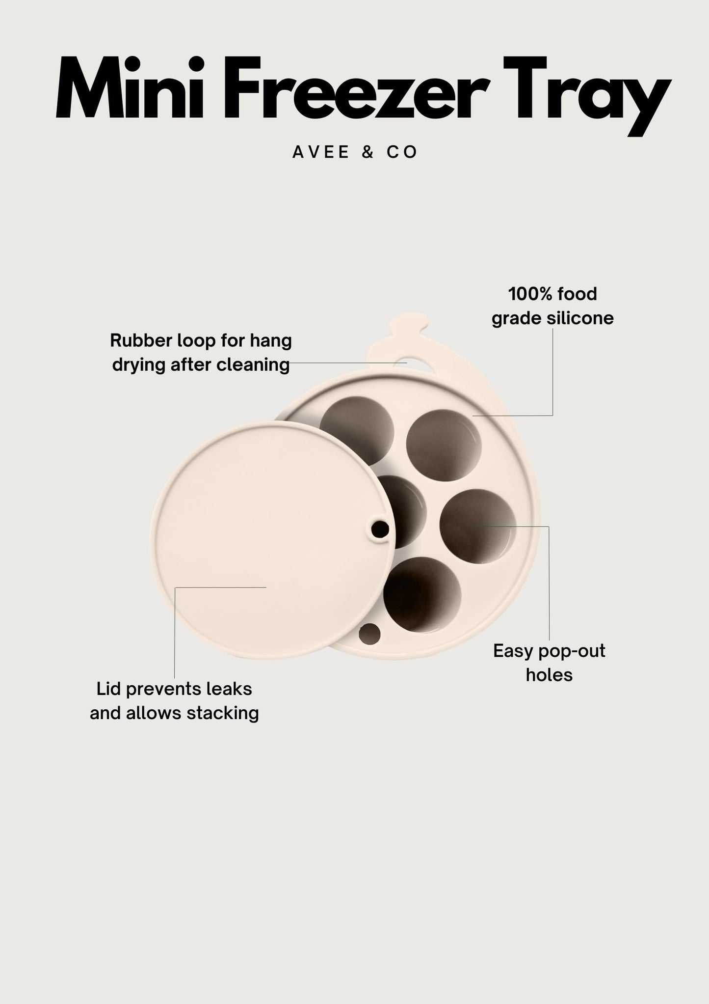 Avee & Co - Mini bandeja para congelador, moldes para paletas de leche materna para alivio de enfriamiento, alimentador de silicona sin BPA para alimentación segura del bebé, 4 meses + (beige)