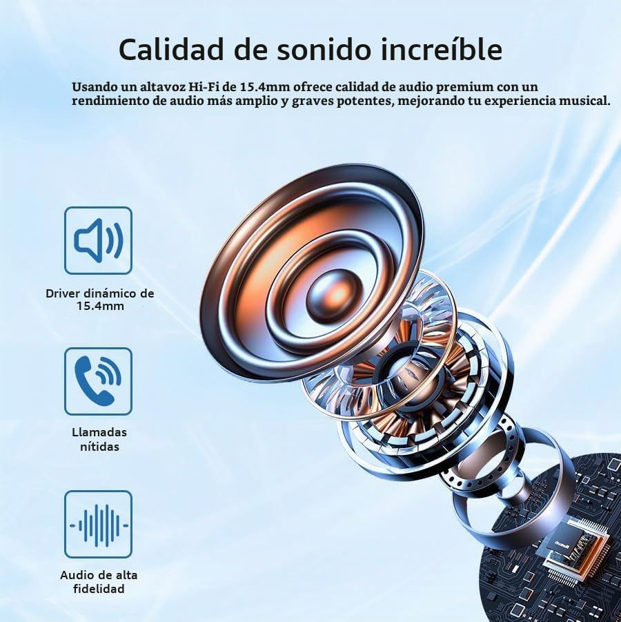 Audífonos Xuuly Abiertos Oído con Ganchos Bluetooth 5.4 con Micrófono Desmontable y Cancelación Ruido Inalámbricos con Estuche de Carga