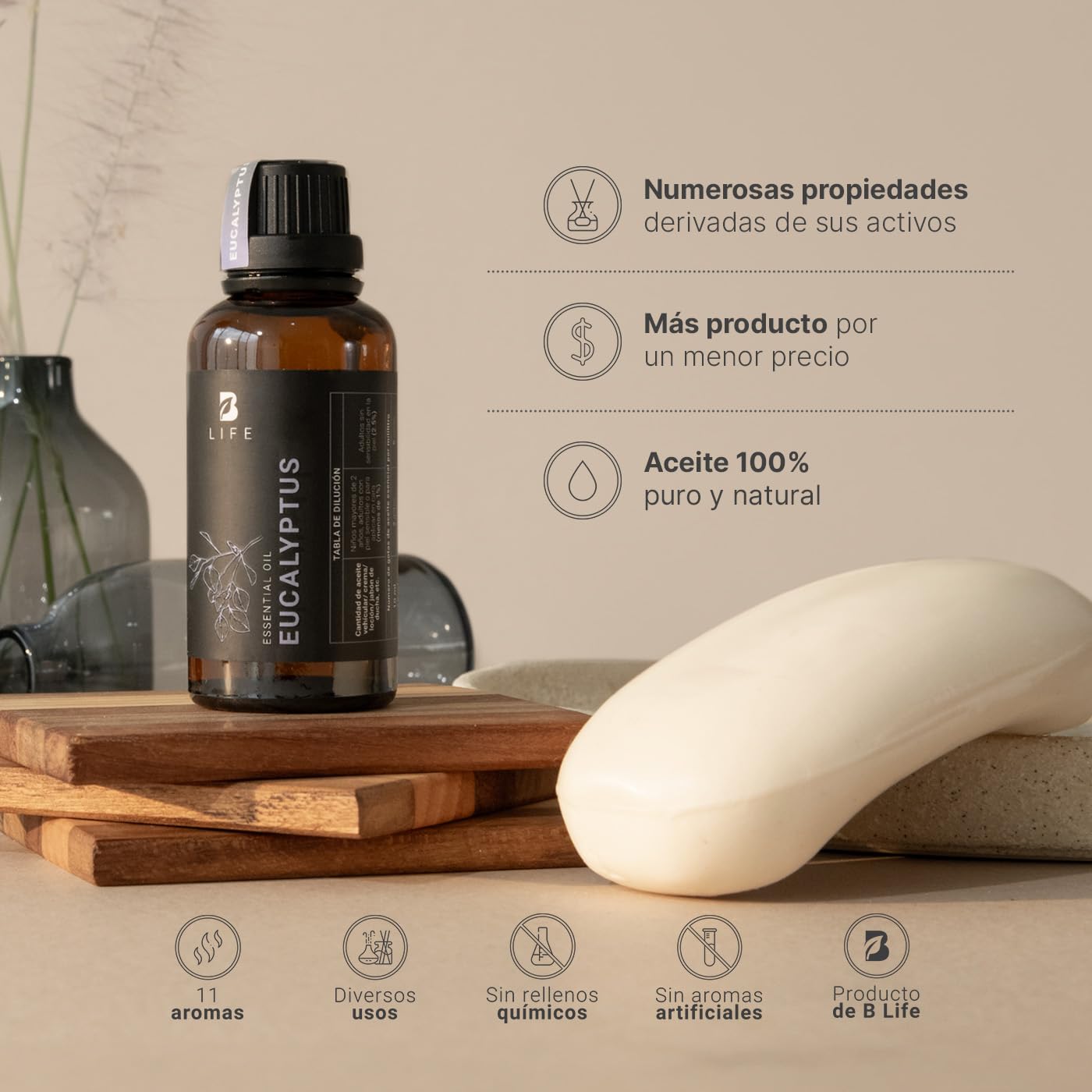 Aceite Esencial B Life Eucalipto Ingredientes Puros y Naturales 50 ml