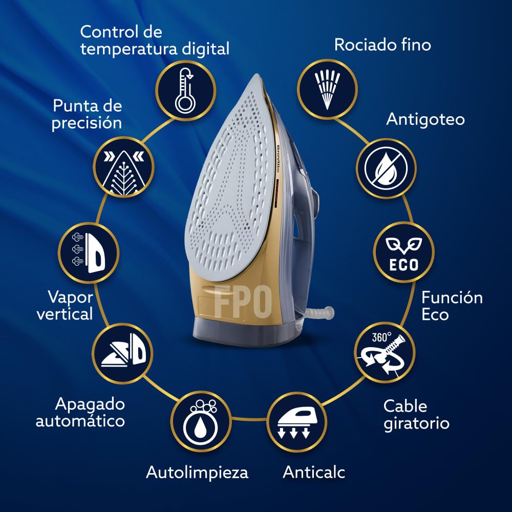 Oster Plancha de Vapor, PressXpress Max S9200, Digital, Golpe de Vapor 300 g/min, Suela XL Cerámica con Diamante, Vapor Vertical, Antigoteo, Bronce, GCSTPX9200-013