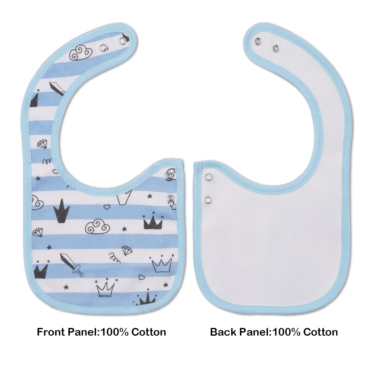 Paquete de 6 baberos de algodón impermeables para niñas y niños para comer con botones ajustables