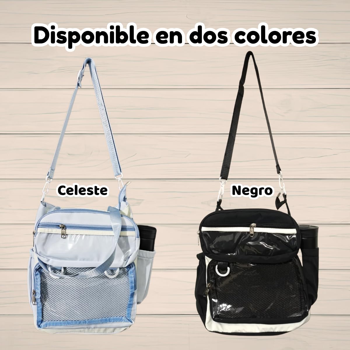 Mochila Pañalera Moderna Multifuncional de Nylon con Ventanas Transparentes, Bolsa Organizadora Urbana Ligera y Compacta para Bebé, Bolsas laterales, Bolsita y Asa Removibles (Negro)