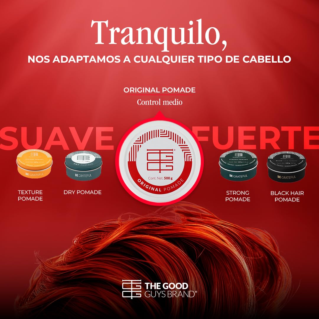 Cera para Cabello Hombre 500 gr | Original Pomade Fijación Media | Aspecto Brillante y Saludable | Pomada para Cabello Hombre Sin Químicos Agresivos | THE GOOD GUYS BRAND