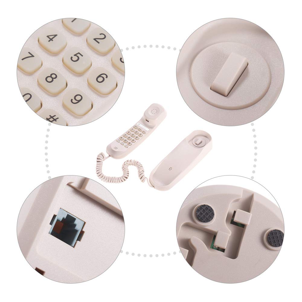 Zitainn Mini Escritorio con Cable Tel?fono Fijo Tel?fono de Pared Soporta Funciones de Silencio/pausa/espera/reinicio/flash/rellamada para la Oficina del Hotel en el Hogar Landlinephone, Re