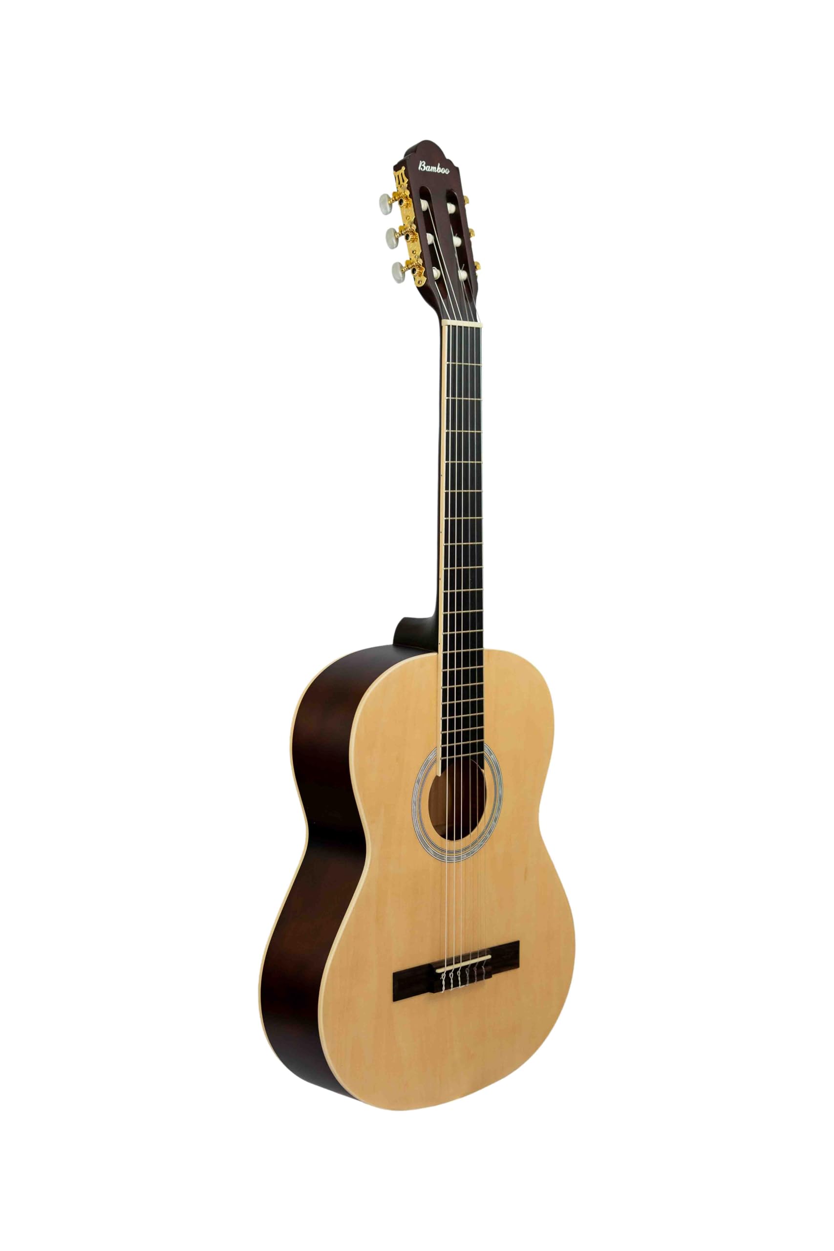 BAMBOO, Guitarra Clasica Acustica Estudio Natural con Funda, 39 pulgadas, madera Linden. Cuerdas de Nylon. Ideal Estudiantes.