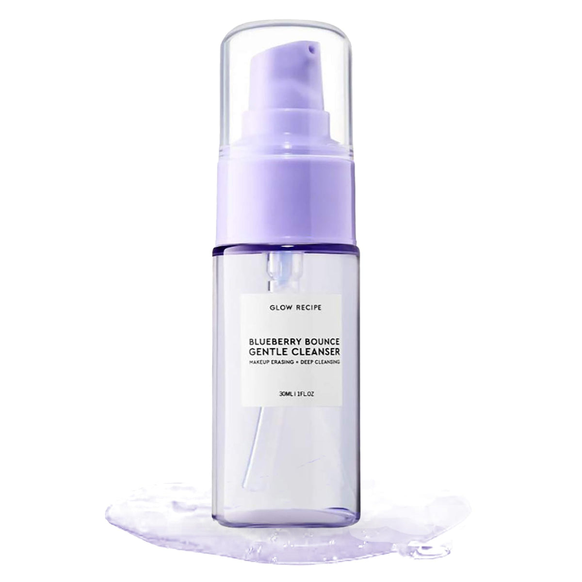 Glow Recipe Mini Blueberry Bounce Limpiador suave de espuma – Suave lavado facial exfoliante con ácido hialurónico + AHA – sulfato + jabón facial sin parabenos – Limpiador facial de gel de viaje (30 ml)
