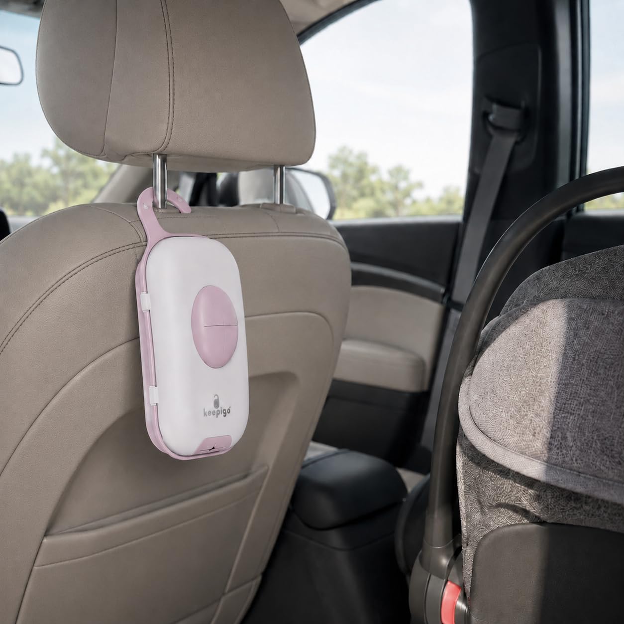 Keepigo| Dispensador de toallitas para pañales rosa para bebé, organizador portátil 3 en 1, soporte para toallitas para bebés con bolsas desechables, artículos esenciales para bebés recién nacidos