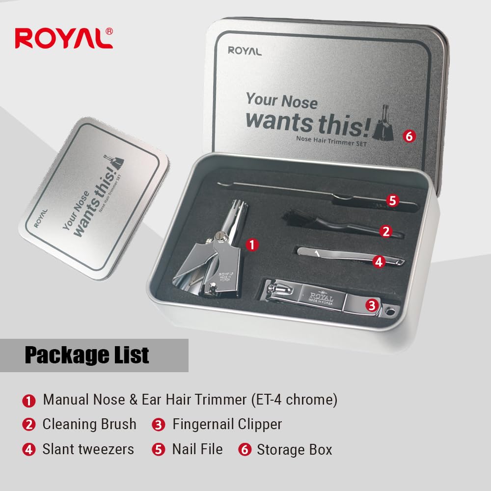 Real Real - Juego de cortapelos de nariz para hombre, con cortaúñas y pinzas, manual, sin batería, impermeable, sin dolor con doce cuchillas de doble filo, mecanismo patentado RET-4