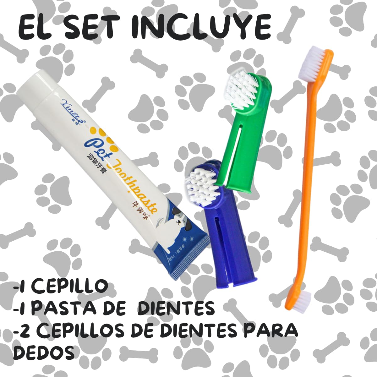 Kit Dental VERALY.MX Limpieza Profunda Mascota Perro Pasta y Cepillo Doble Dedal Silicona Flexible