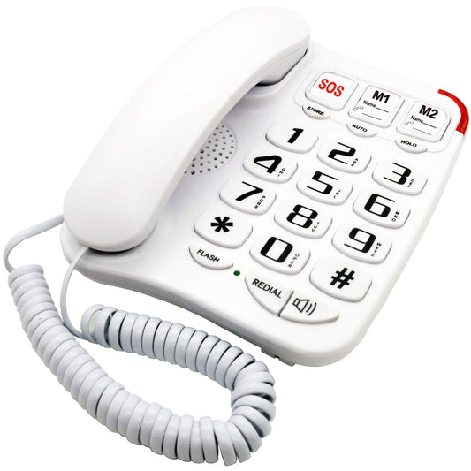 KerLiTar K-P045W - Teléfonos fijos amplificados para personas mayores con números grandes de emergencia, teléfonos con cable para ancianos con botón grande, para teléfono con cable, altavoz, escritorio de pared